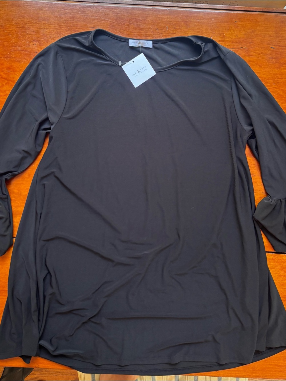 NIC + LULU Black Bell Sleeve Tunic Blouse | Size Large | New With Tags